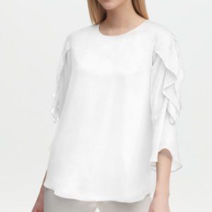 Calvin Klein Sheer Ruffled Sleeve Blouse
